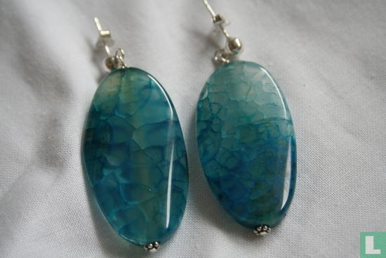 Zilveren oorbellen met blauw craquele glas - Afbeelding 2