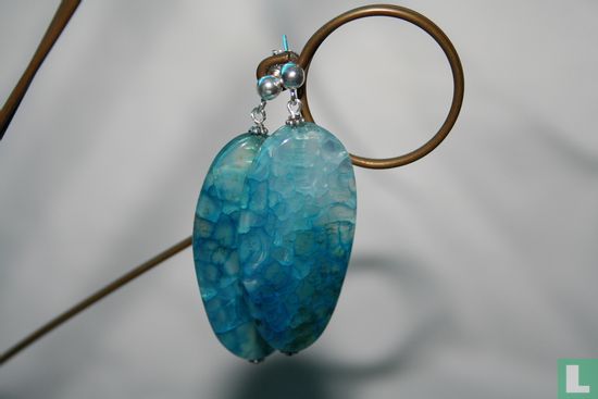 Zilveren oorbellen met blauw craquele glas - Afbeelding 3