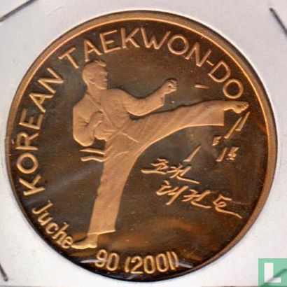 North Korea 1 won 2001 (PROOF - brass) "Taekwondo kicker" - Image 1