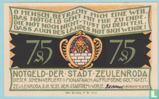 Zeulenroda, Stadt - 75 Pfennig (1) 1921 - Bild 2
