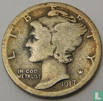 États-Unis 1 dime 1917 (sans lettre) - Image 1