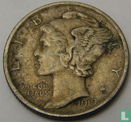 États-Unis 1 dime 1919 (sans lettre) - Image 1