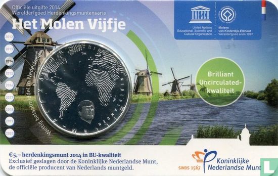 Netherlands 5 euro 2014 (coincard - BU) "Kinderdijk windmills" - Image 2