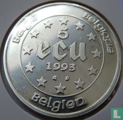 België 5 ecu 1993 (PROOF) "Belgian presidency of the European Union" - Afbeelding 1