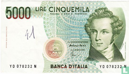 Italy 5000 lira (P111c) - Image 1