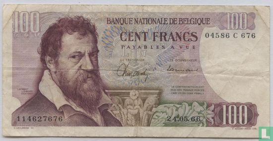 Belgique 100 francs 1966 - Image 1