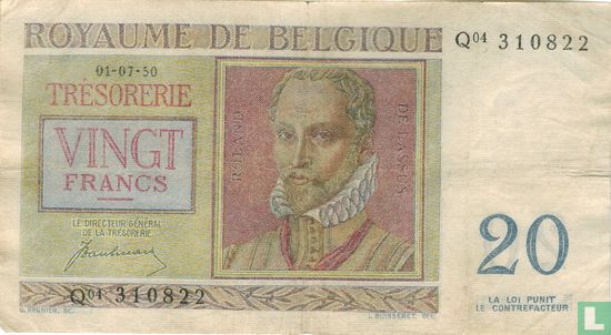 Belgium 20 Francs 1950 - Image 1