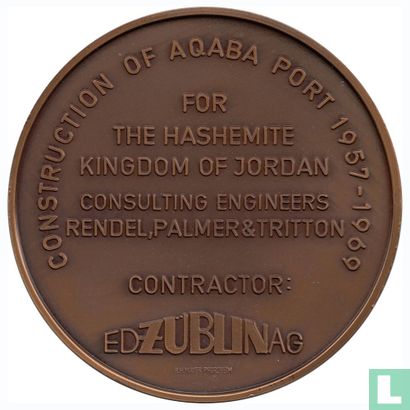 Jordan Medallic Issue 1969 (Bronze - Normal - Construction of Aqaba Port) - Image 2