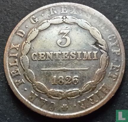 Sardaigne 3 centesimi 1826 (P) - Image 1