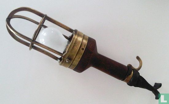 Antieke Looplamp van hout, brons en leer - Image 1