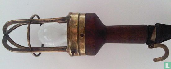 Antieke Looplamp van hout, brons en leer - Image 2