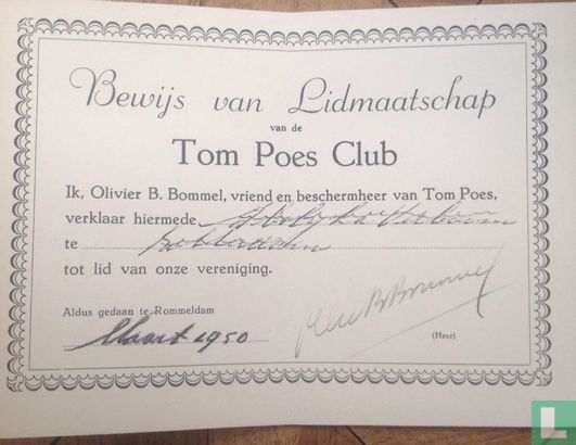 Bewijs van Lidmaatschap van de Tom Poes Club - Image 2