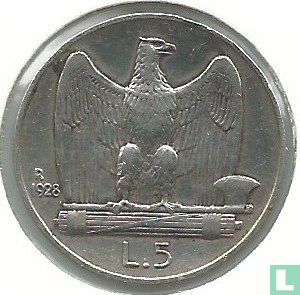 Italy 5 lire 1928 (edge inscription * FERT *) - Image 1