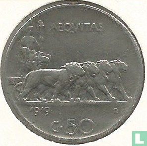 Italië 50 centesimi 1919 (gladde rand) - Afbeelding 1