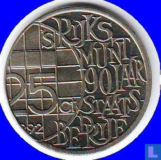 Rijks munt 90 jaar staatsbedrijf 25ct 1992 - Afbeelding 1