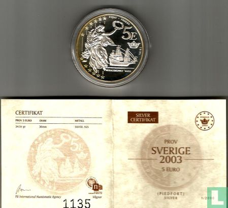 Zweden 5 euro zilver 2003 (Piedfort) 