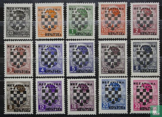 Joegoslavische postzegels met schildopdruk