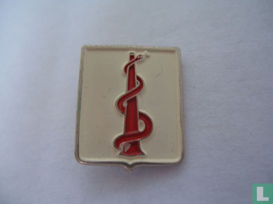 Rod of Asclepius on shield [red]