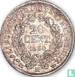 France 20 centimes 1850 (K - Chien avec l'oreille pendante) - Image 1