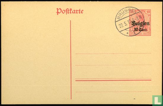 Postkarte mit Aufdruck "Belgien" / cent