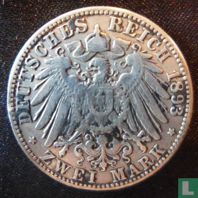 Saxony-Albertine 2 mark 1893 - Image 1