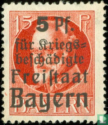 Koning Ludwig III van Beieren, met opdruk "5 Pf. für Kriegsbeschädigte Freistaat Bayern" 