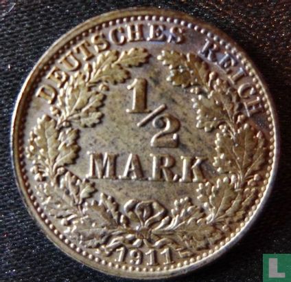 Duitse Rijk ½ mark 1911 (D) - Afbeelding 1