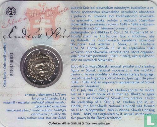 Slovaquie 2 euro 2015 (coincard) "200th anniversary of the birth of L'udovít Štúr" - Image 2