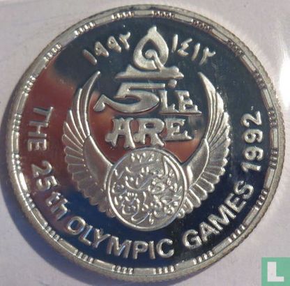 Egypt 5 pounds 1992 (AH1412 - PROOF) "Summer Olympics in Barcelona - Field hockey" - Image 1