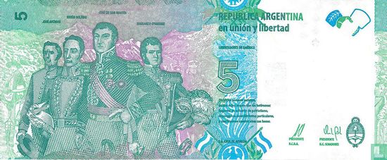 Argentinië 5 Pesos 2015 - Afbeelding 2