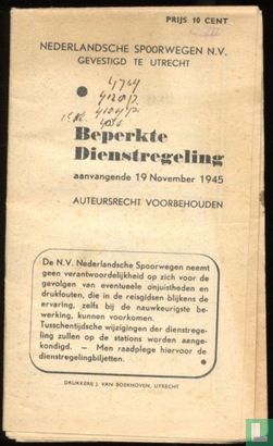 Beperkte Dienstregeling aanvangende 19 November 1945 - Image 1