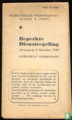 Beperkte Dienstregeling aanvangende 5 November 1945 - Image 1