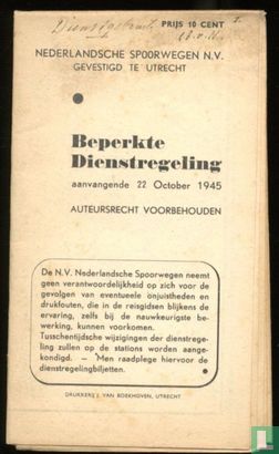 Beperkte Dienstregeling aanvangende 22 October 1945 - Image 1