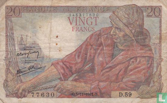 France 20 Francs Pecheur 11/05/42 - Image 1