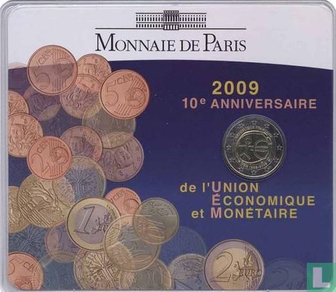 Frankrijk 2 euro 2009 (coincard) "10th Anniversary of the European Monetary Union" - Afbeelding 1