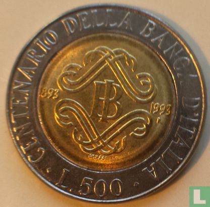Italie 500 lire 1993 (bimétal - type 3) "Centenary of the Bank of Italy" - Image 1