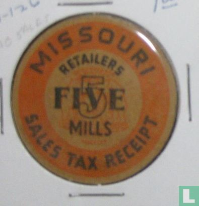 USA  Missouri Sales Tax 5 mills (fiber)  1933 - Afbeelding 1