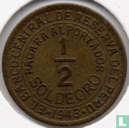 Peru ½ sol de oro 1943 (zonder S - type 2) - Afbeelding 1