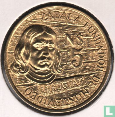Uruguay 5 nuevos pesos 1976 (koper-aluminium-nikkel) "250th anniversary Founding of Montevideo" - Afbeelding 1