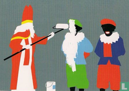 B150182a - Sinterklaas schildert Zwarte Piet wit - Afbeelding 1