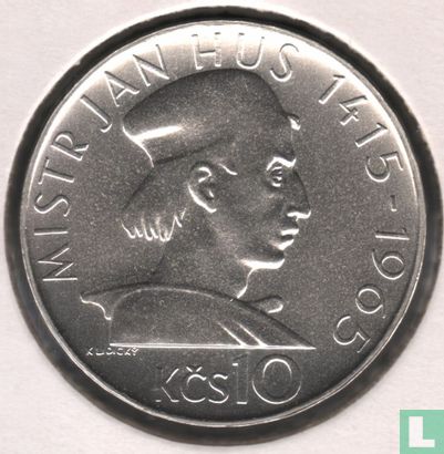 Tsjecho-Slowakije 10 korun 1965 "550th anniversary Death of Jan Hus" - Afbeelding 2