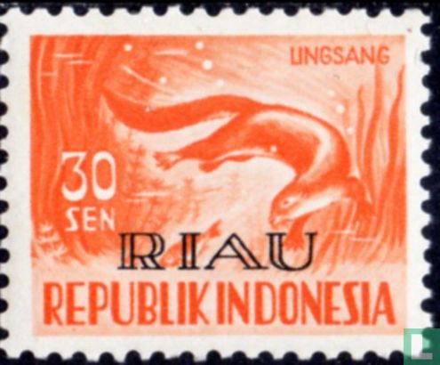 Timbres de l'Indonésie avec surcharge RIAU