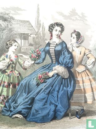 Modes de Plé Horiaux, une femme et deux filles donant bouquet de fleurs - 407 - Image 3