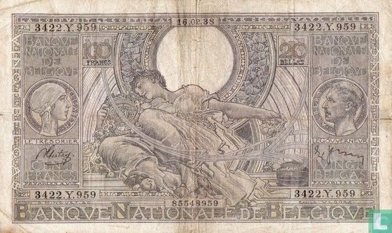 Belgien 100 Franken oder 20 Belgas  - Bild 1