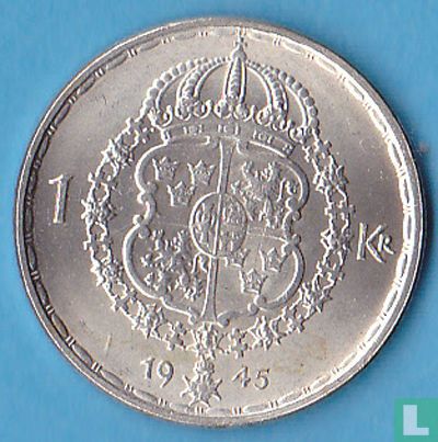 Suède 1 krona 1945 (TS, arabe) - Image 1