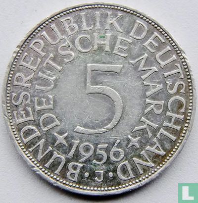 Germany 5 mark 1956 (J - misstrike) - Image 1