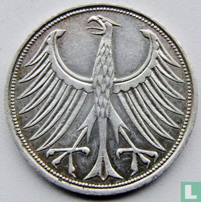 Allemagne 5 mark 1956 (J - fautée) - Image 2