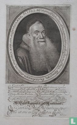 Johannes Hochedaeus a Vinea, ministerio gallice functus An, LI Antwerp: XV Amstelod: XXXVI. aetatis, cum pingeretur, LXVIII. cum sculperetur LXXX Ano 1622.