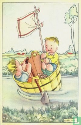 Twee jongetjes varend in wastobbe - Afbeelding 1