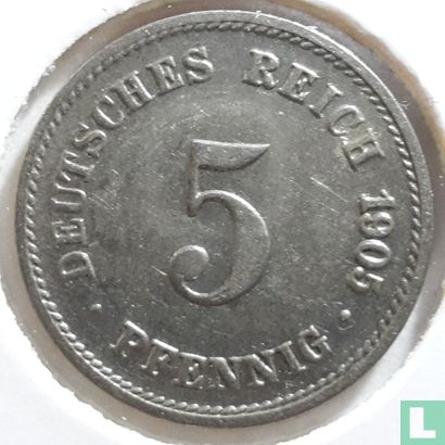 Empire allemand 5 pfennig 1905 (G) - Image 1